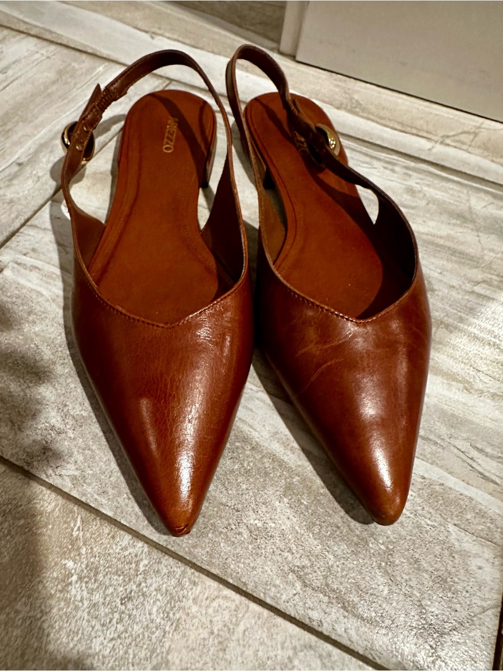 Arezzo Brown Leather Slingback Flats Pointed Toe